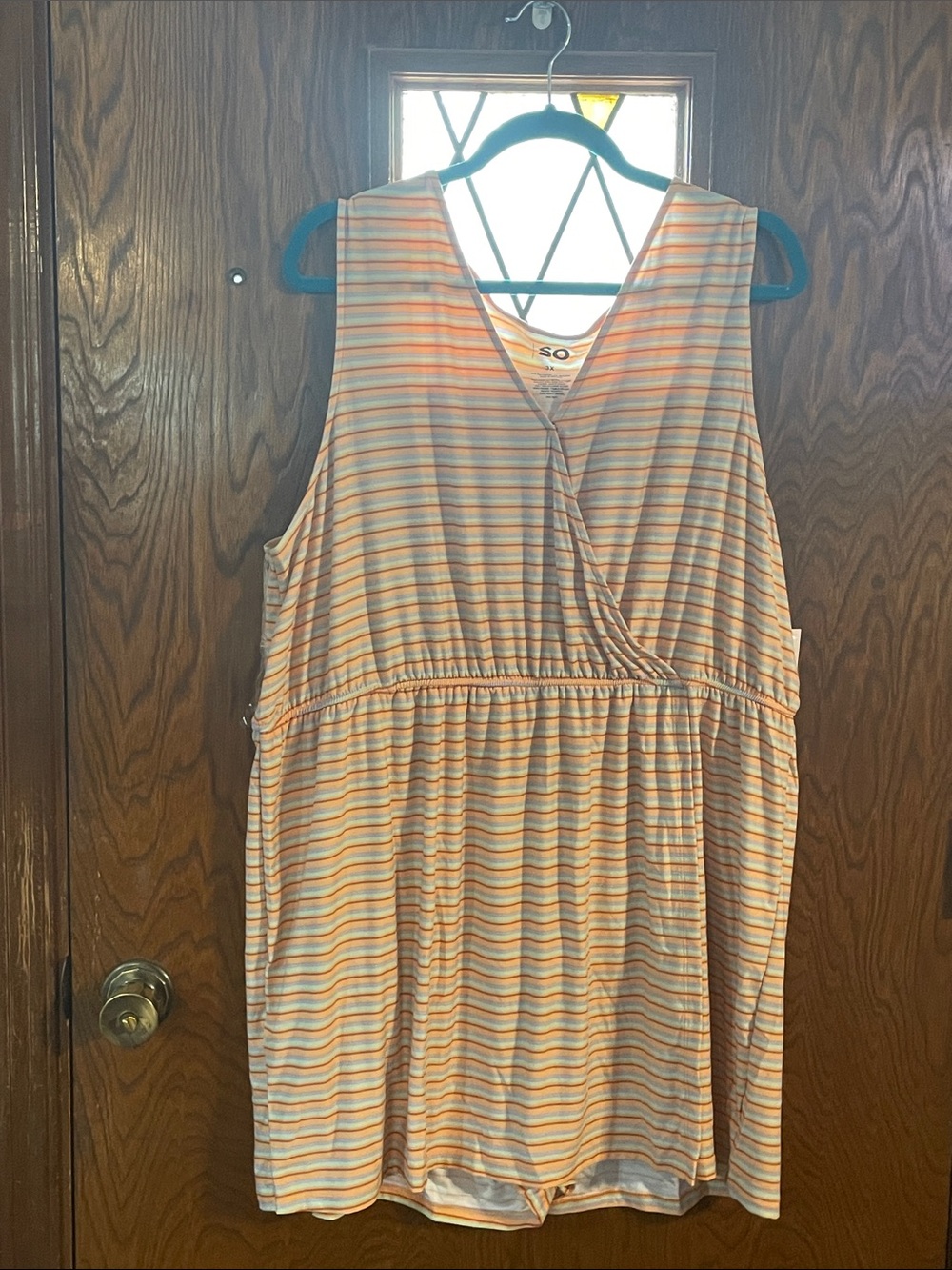 SO Peach & Light Blue Striped Sleeveless Wrap Top